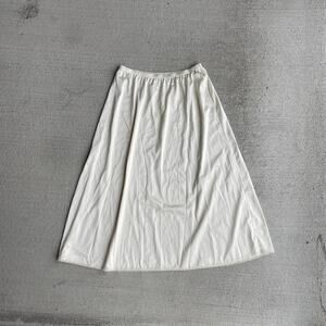 70s vintage cream satin midi slip skirt with lace detail | size xs/s
